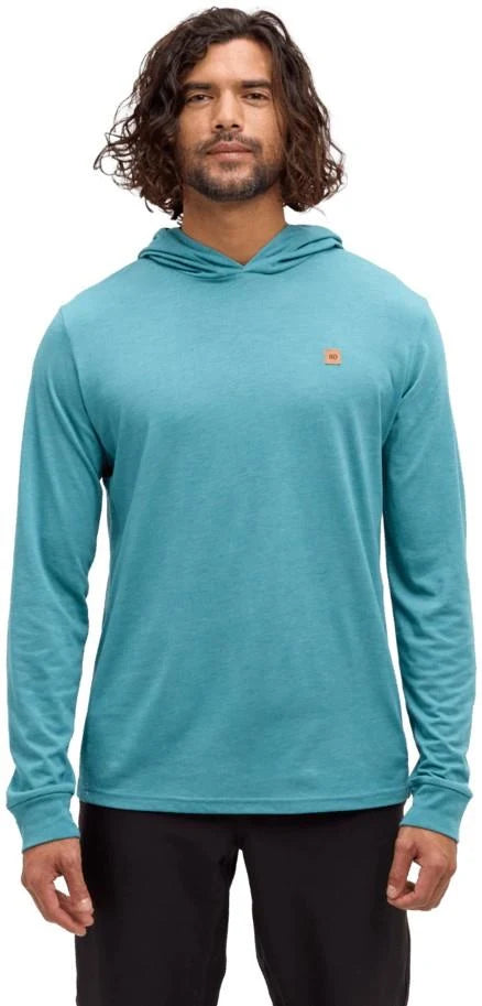 Man wearing a blue hoodie on white background