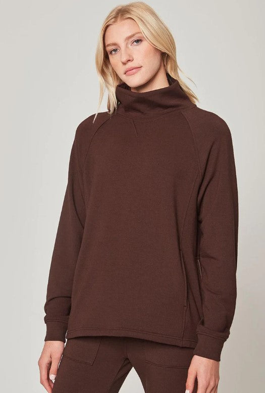MPG Sport Serene TENCEL™ Modal Mock Neck Pullover with Side Zip Slits