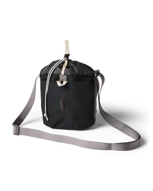 Black Bucket bag with grey strap in studio setting