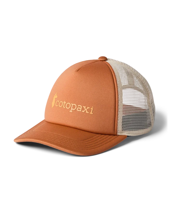 A vintage trucker with a Cotopaxi logo in the front.
