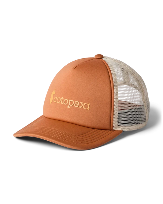 A vintage trucker with a Cotopaxi logo in the front.