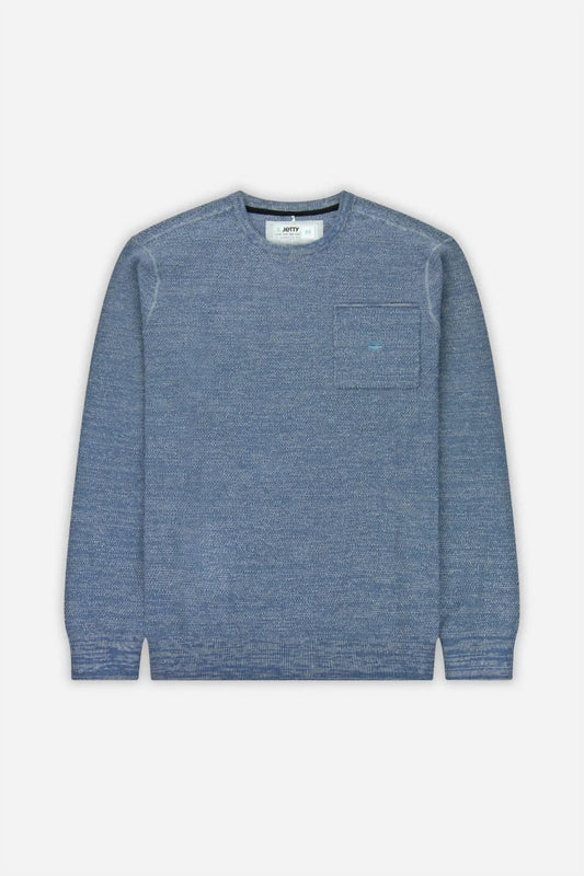 Blue sweater with a pocket on a white background