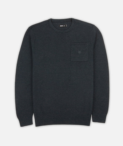 Dark gray long-sleeve shirt with a pocket on a light gray background