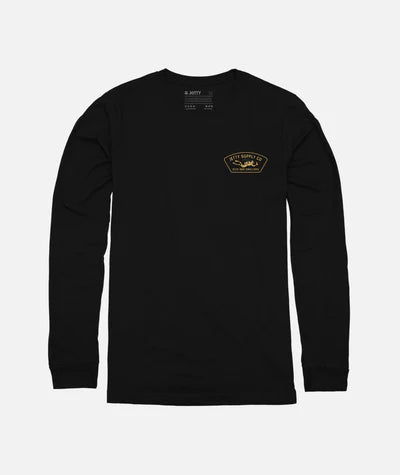 Jetty Long Sleeve Black long-sleeve shirt with a logo on a white background