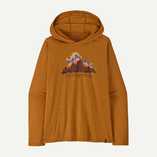 Patagonia Capilene Cool Daily Hoodie with a mountain logo on the front