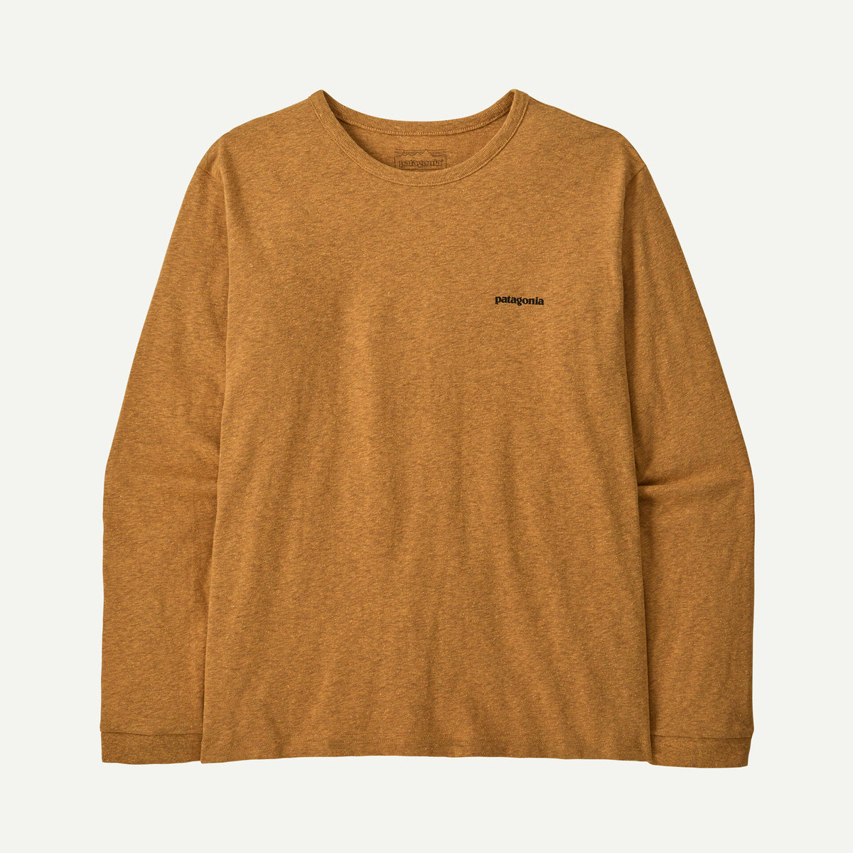 A mango coloured long sleeve shirt on a white background