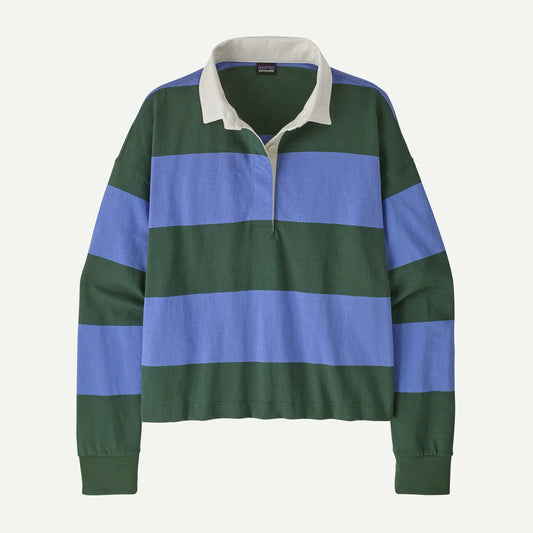 Patagonia Long Sleeve Rugby Shirt wide stripes with collar on a white background