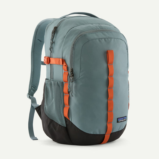 Patagonia Refugio Daypack 26L Gray backpack with orange straps on a white background