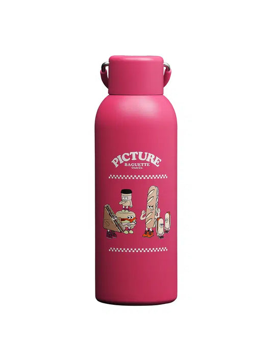 Picture Organic Hampton Water Bottle with cartoon sandwiches in hot pink 