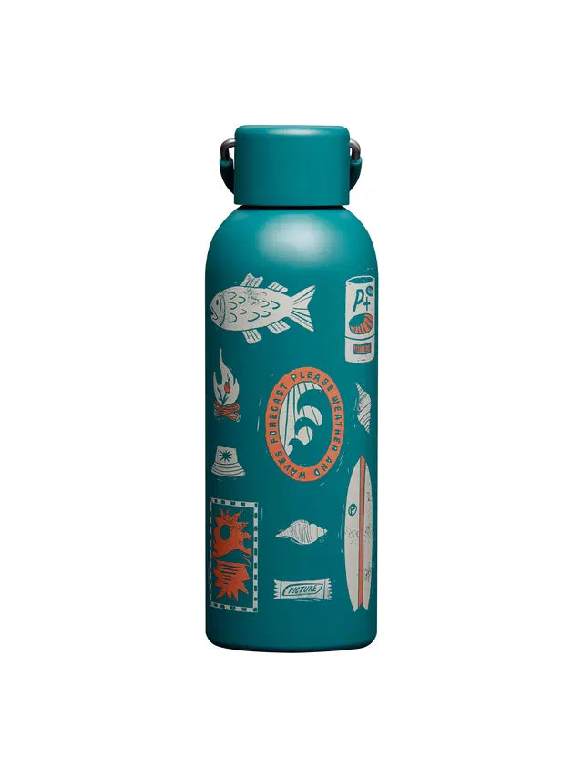 Picture Organic Hampton Water Bottle with fish in blue. 
