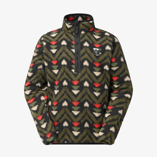A green and red printed fleece on a white background