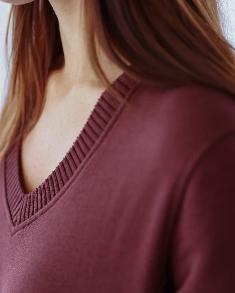 A close up womanès v neck on a  vancouver dress