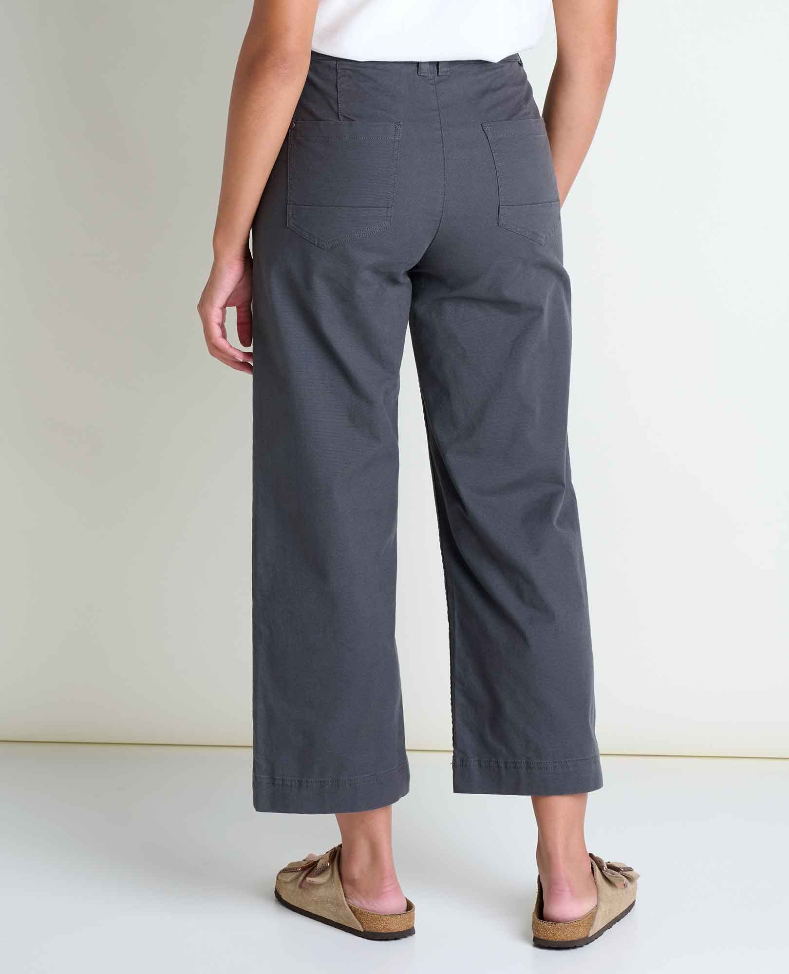 Toad and Co Earthworks Wide Leg Crop Pant Soot Person wearing gray pants on a white background